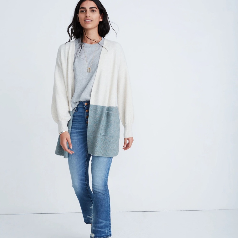 Madewell | Edgewater Bubble-Sleeve Cardigan Sweater in Colorblock